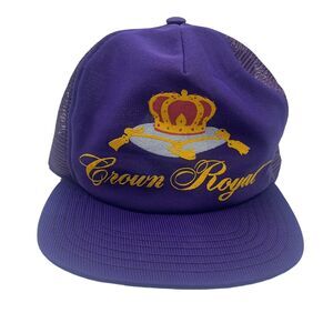 Vtg Crown Royal Mesh Trucker Snapback Hat Puffy Print 3D Whisky Logo Purple Cap
